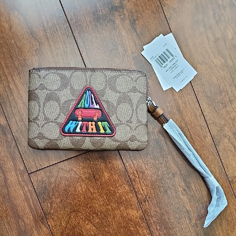 Coach Signature Wristlet with Colorful Patch NWT